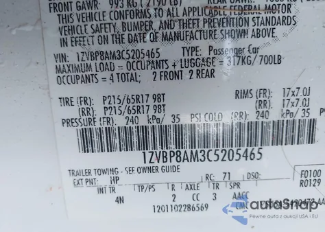 2012 Ford Mustang V6 Premium z USA, uszkodzony, nr VIN 1ZVBP8AM3C5205465